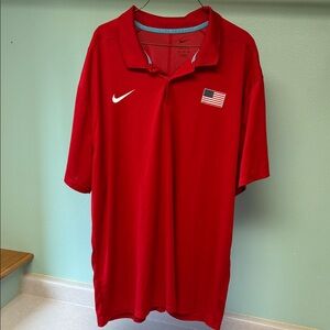 Nike Men's Red Polo Shirt with USA Flag